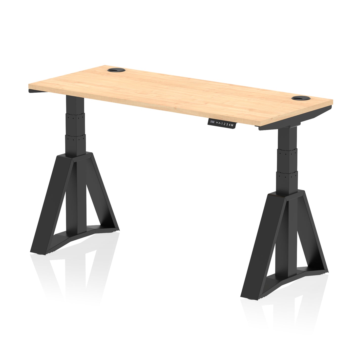 Air Height Adjustable Slimline Desk With Cable Ports With Piste Foot - 1200mm, 1400mm, 1600mm or 1800mm - Multiple Colour Options