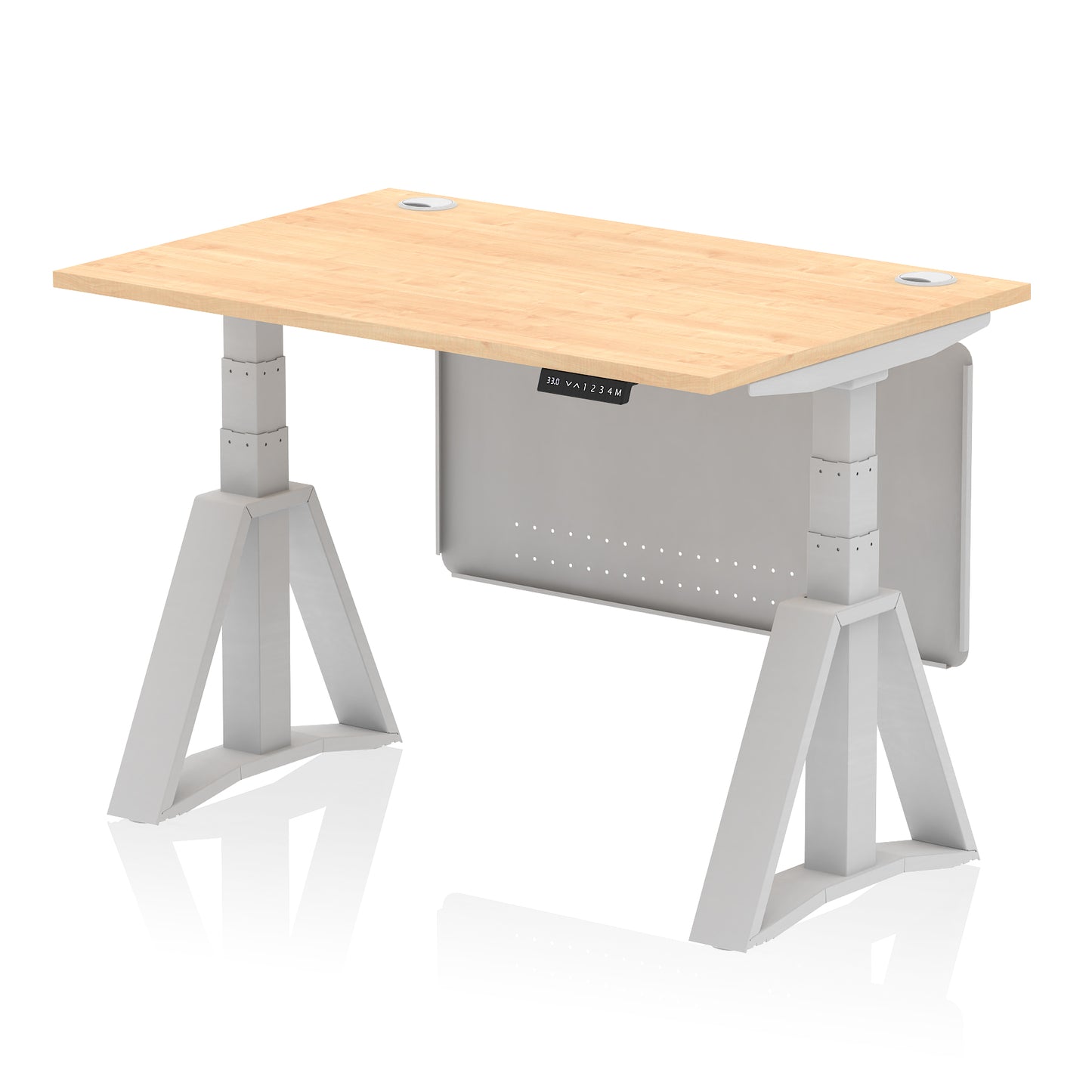 Air Height Adjustable Desk With Cable Ports With Steel Modesty Panel With Piste Foot - 1200mm, 1400mm, 1600mm or 1800mm - Multiple Colour Options