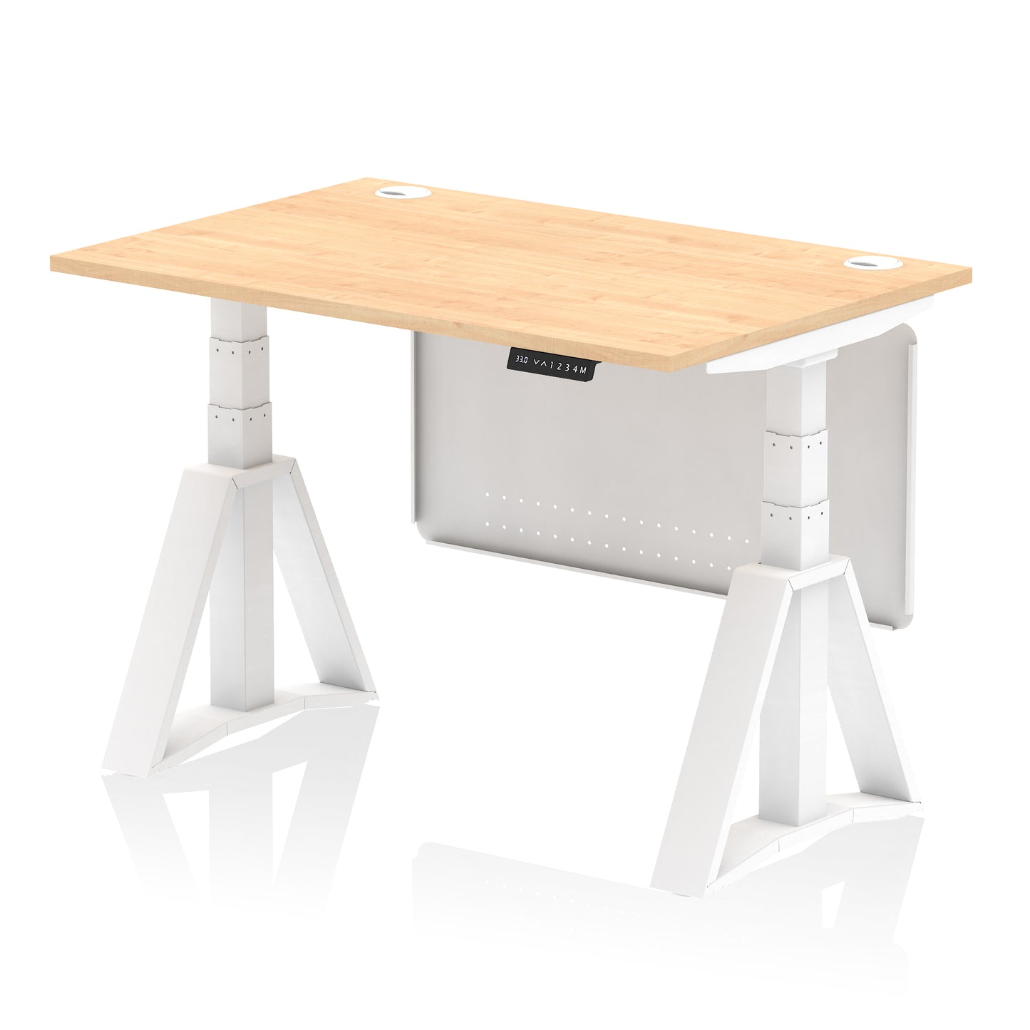 Air Height Adjustable Desk With Cable Ports With Steel Modesty Panel With Piste Foot - 1200mm, 1400mm, 1600mm or 1800mm - Multiple Colour Options