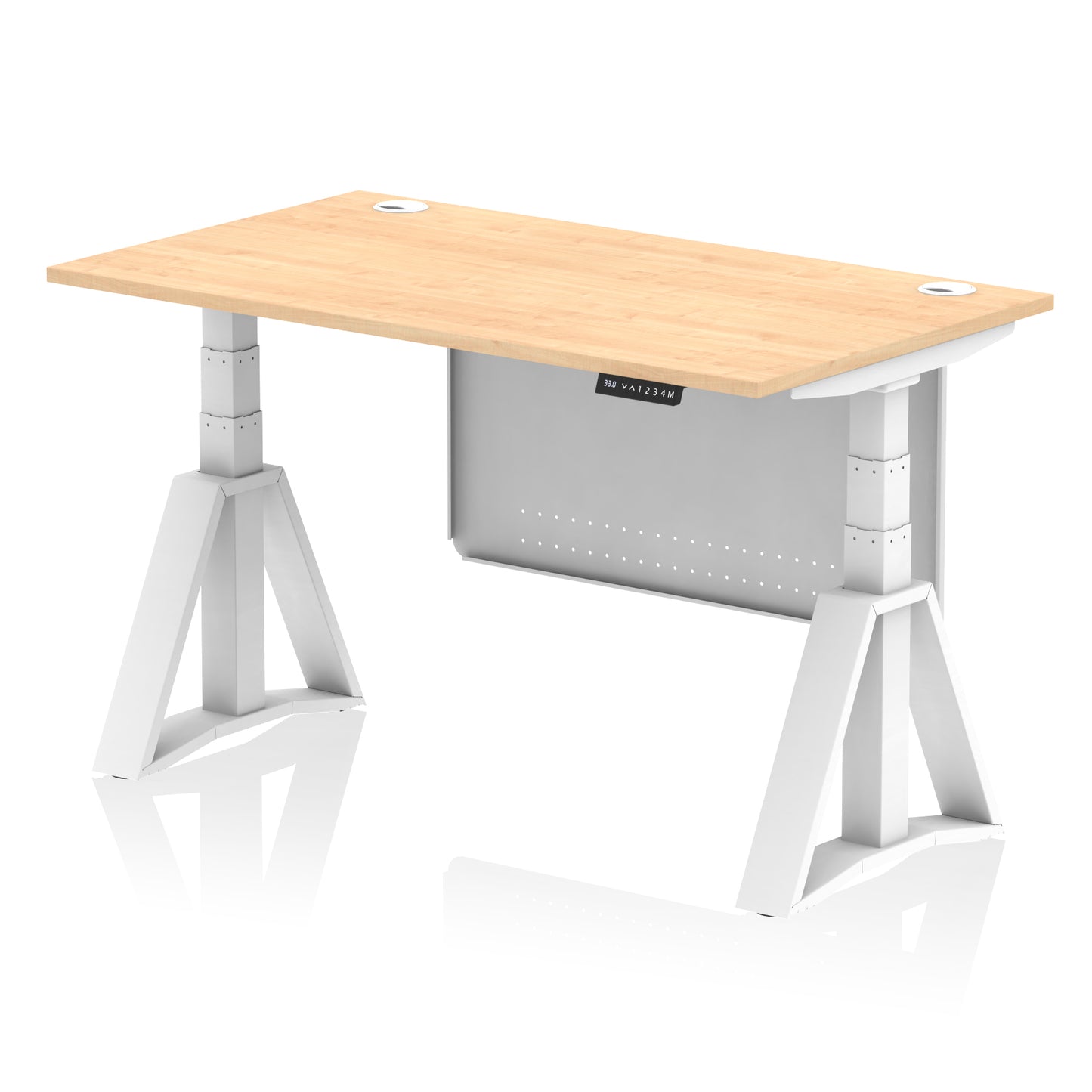 Air Height Adjustable Desk With Cable Ports With Steel Modesty Panel With Piste Foot - 1200mm, 1400mm, 1600mm or 1800mm - Multiple Colour Options