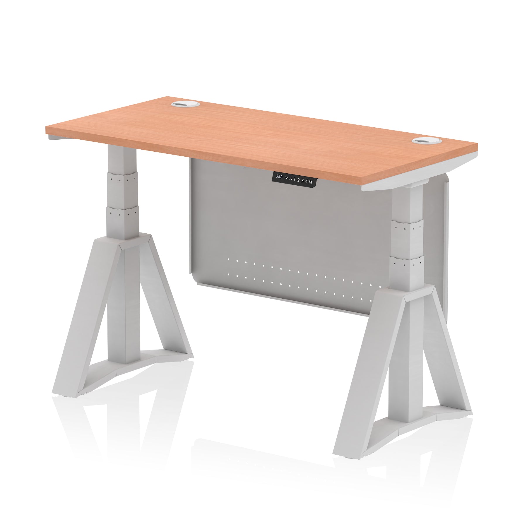 Air Height Adjustable Slimline Desk With Cable Ports With Steel Modesty Panel With Piste Foot - 1200mm, 1400mm, 1600mm or 1800mm - Multiple Colour Options UK