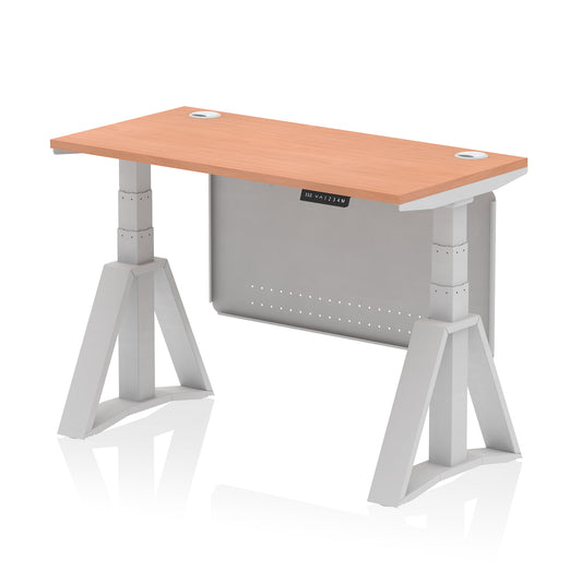 Air Height Adjustable Slimline Desk With Cable Ports With Steel Modesty Panel With Piste Foot - 1200mm, 1400mm, 1600mm or 1800mm - Multiple Colour Options