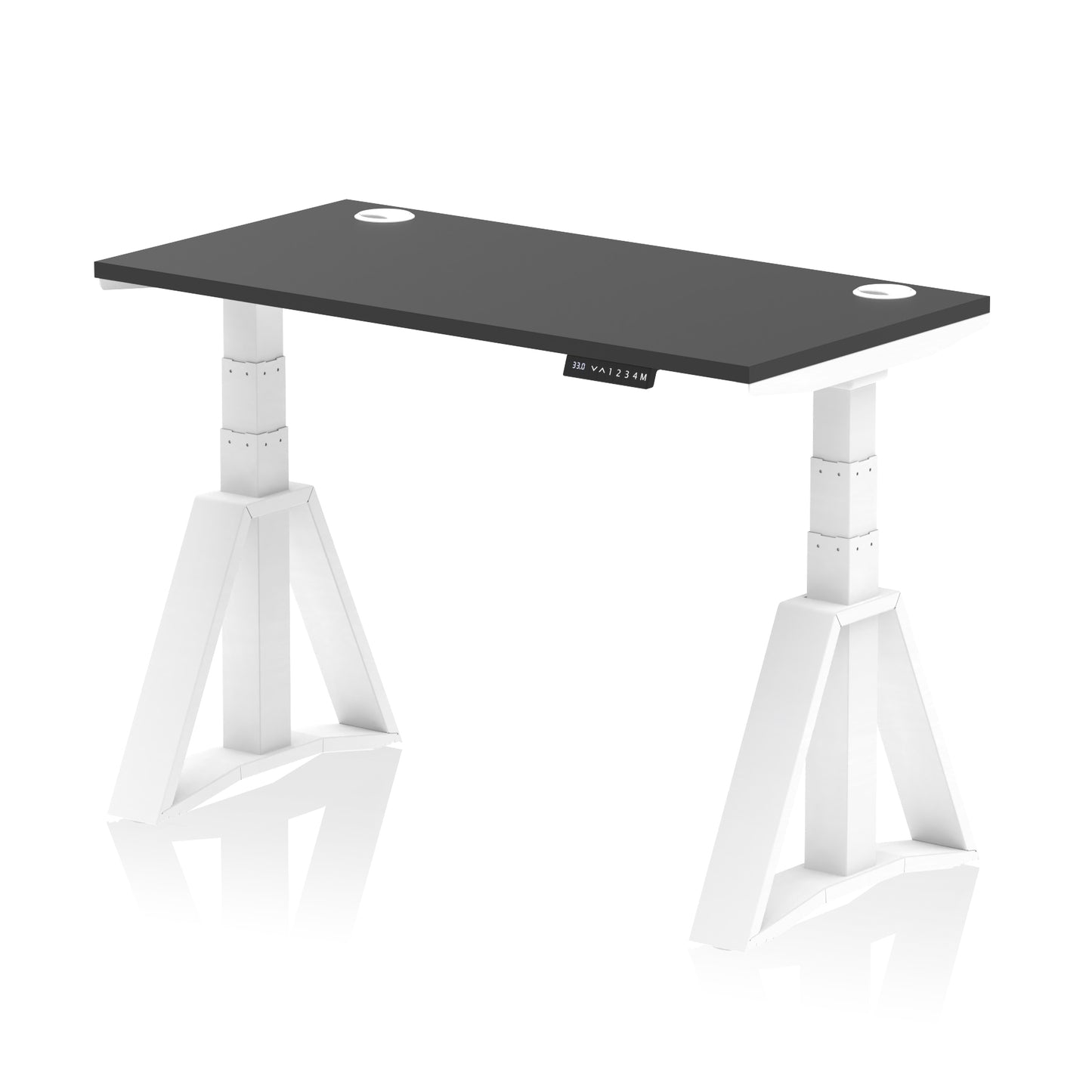 Air Height Adjustable Slimline Desk With Cable Ports With Piste Foot - 1200mm, 1400mm, 1600mm or 1800mm - Multiple Colour Options