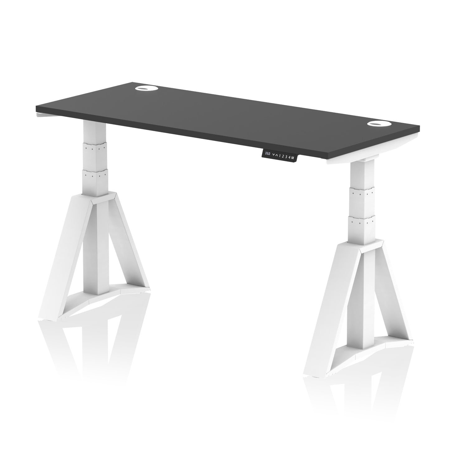 Air Height Adjustable Slimline Desk With Cable Ports With Piste Foot - 1200mm, 1400mm, 1600mm or 1800mm - Multiple Colour Options