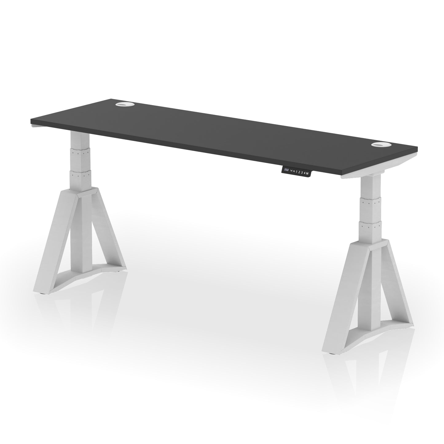 Air Height Adjustable Slimline Desk With Cable Ports With Piste Foot - 1200mm, 1400mm, 1600mm or 1800mm - Multiple Colour Options