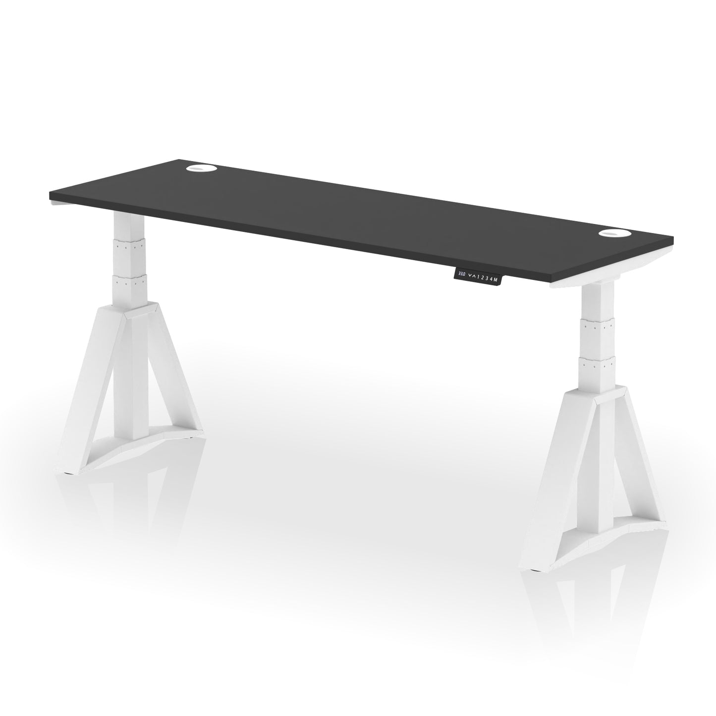 Air Height Adjustable Slimline Desk With Cable Ports With Piste Foot - 1200mm, 1400mm, 1600mm or 1800mm - Multiple Colour Options