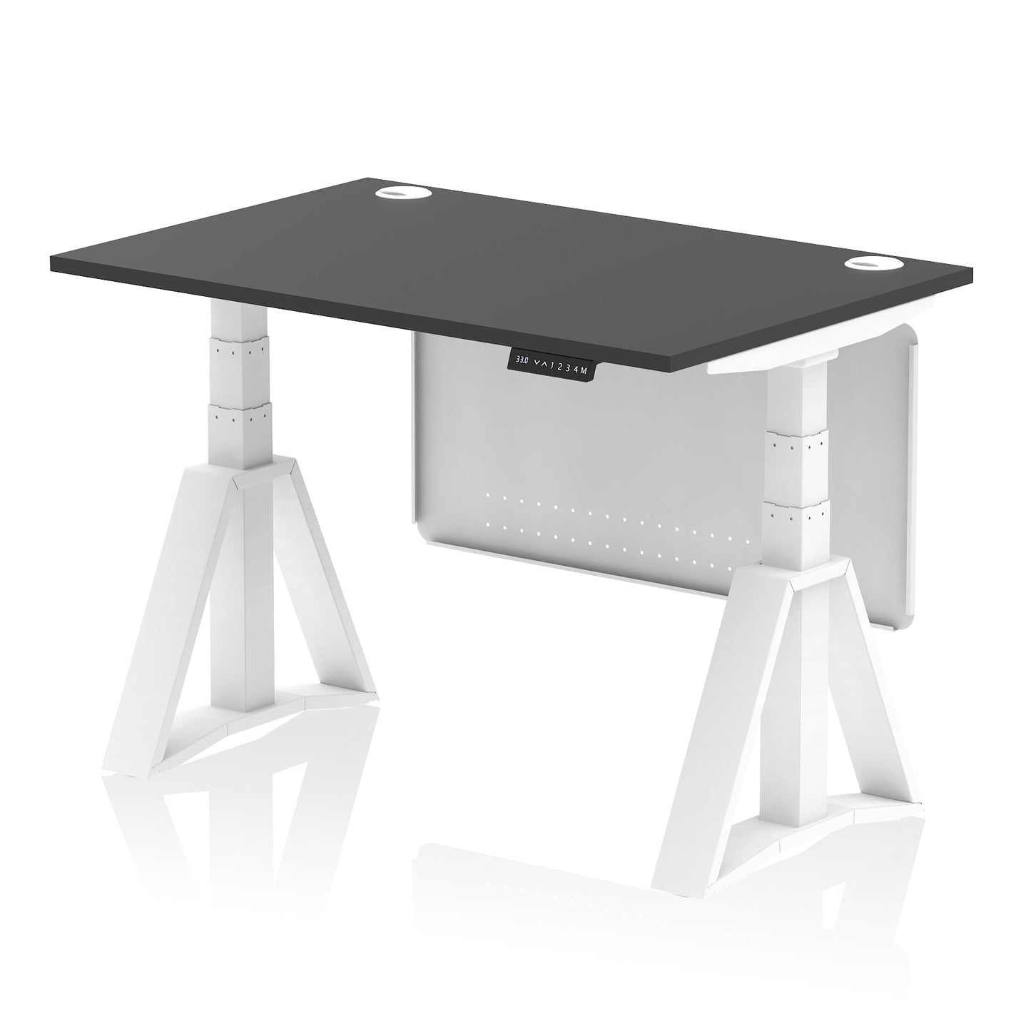Air Height Adjustable Desk With Cable Ports With Steel Modesty Panel With Piste Foot - 1200mm, 1400mm, 1600mm or 1800mm - Multiple Colour Options