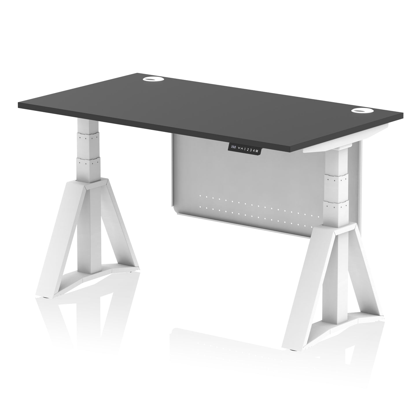 Air Height Adjustable Desk With Cable Ports With Steel Modesty Panel With Piste Foot - 1200mm, 1400mm, 1600mm or 1800mm - Multiple Colour Options