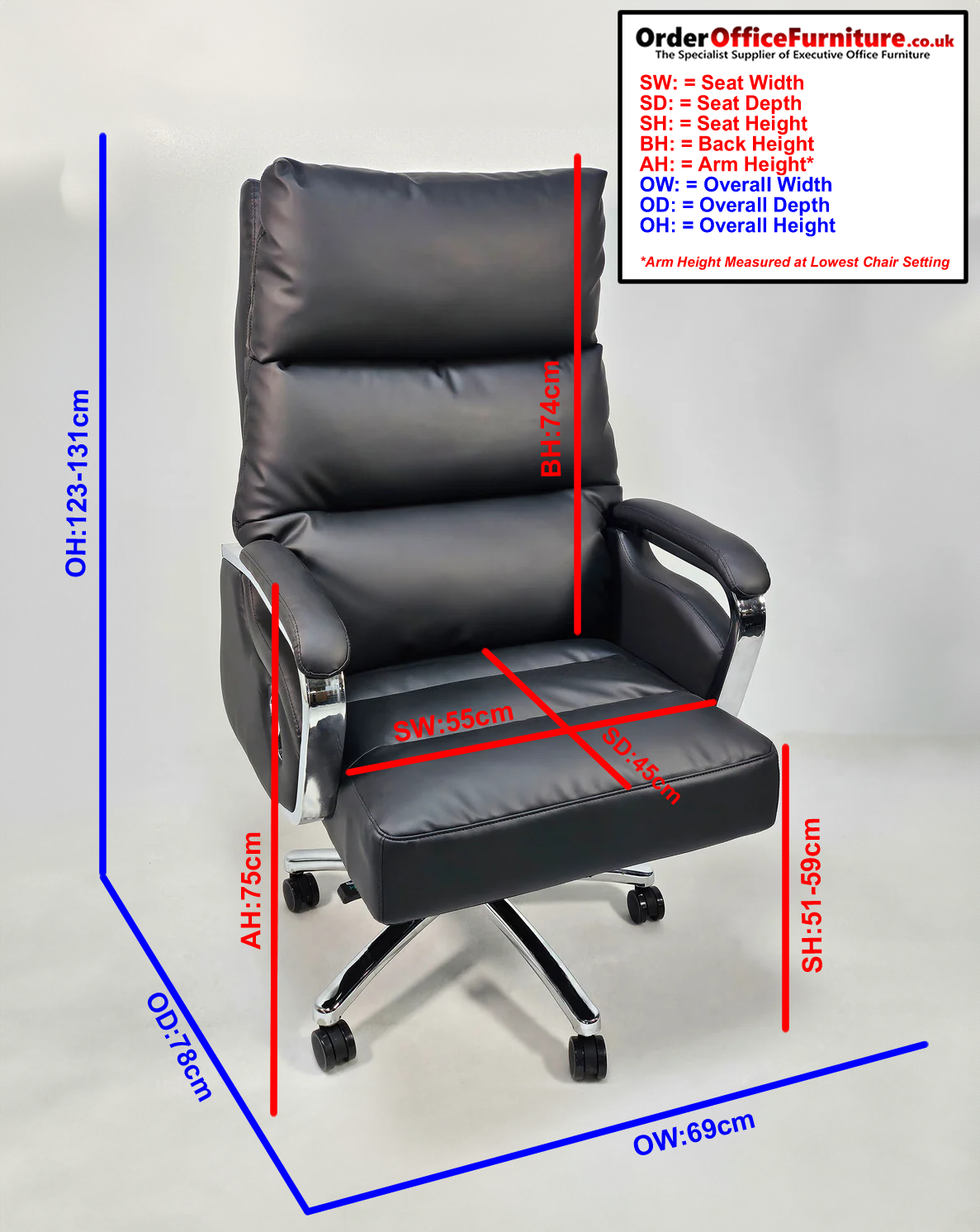 Modern Reclining Grey Leather High Back Executive Office Chair - HB-263A