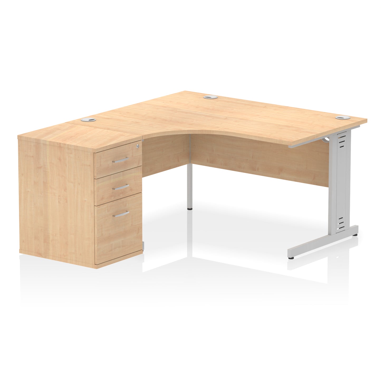 Impulse Cable Managed Left Hand Crescent Desk Workstation with Pedestal - 1400mm - Multiple Colour Options