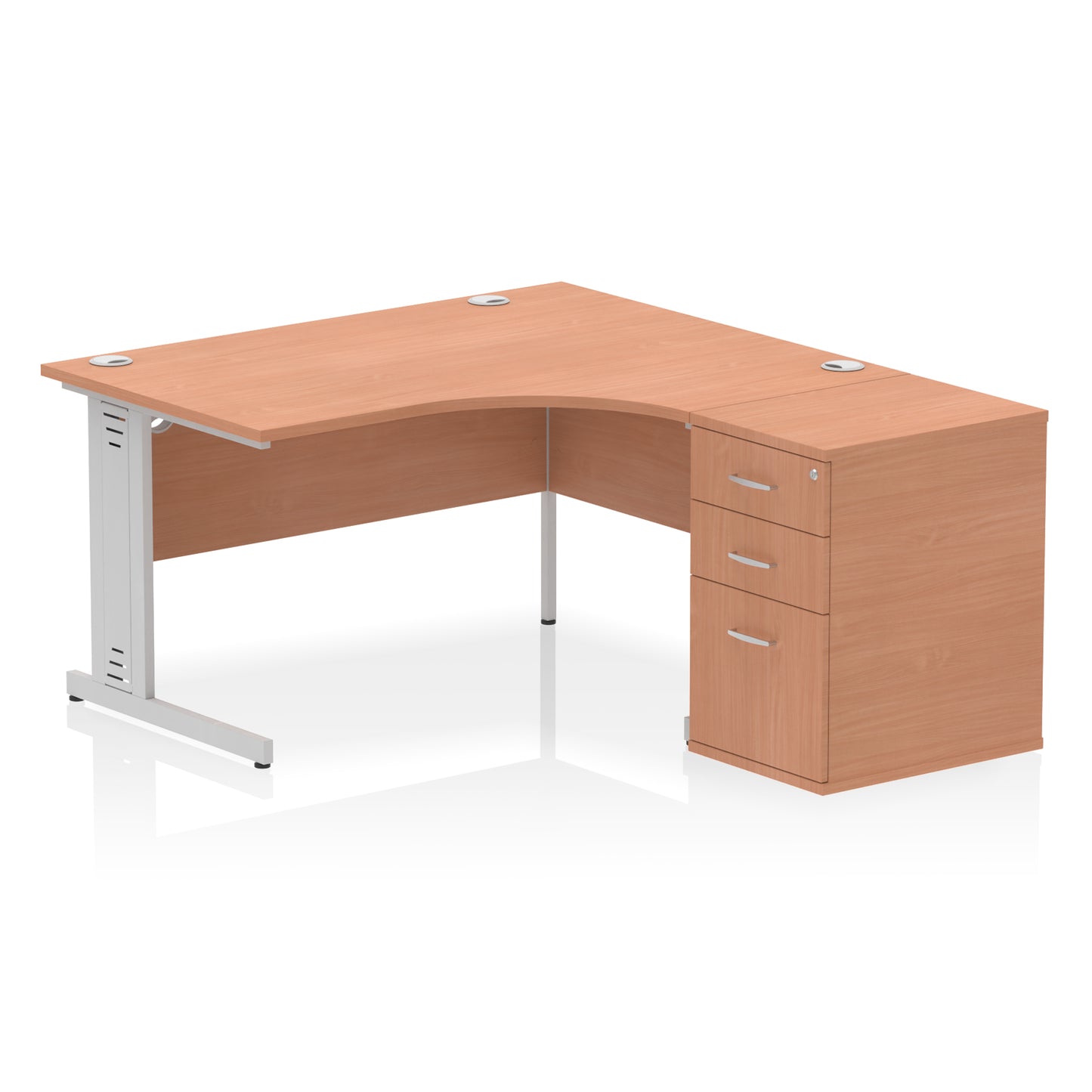 Impulse Cable Managed Right Hand Crescent Desk Workstation with Pedestal - 1400mm - Multiple Colour Options