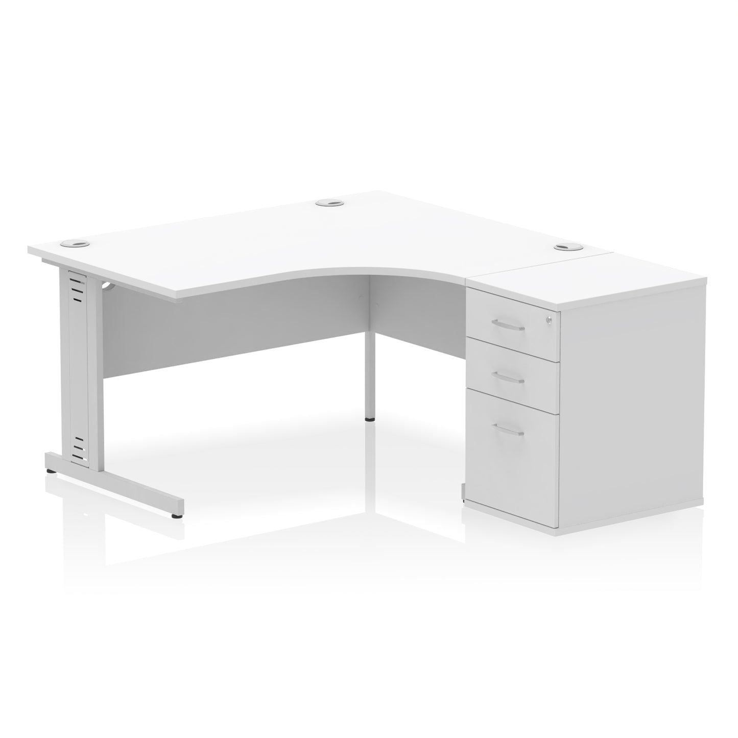 Impulse Cable Managed Right Hand Crescent Desk Workstation with Pedestal - 1400mm - Multiple Colour Options