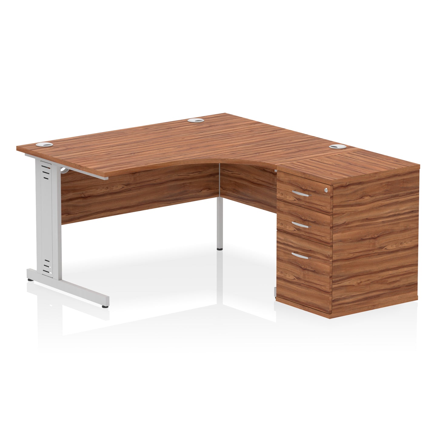 Impulse Cable Managed Right Hand Crescent Desk Workstation with Pedestal - 1400mm - Multiple Colour Options