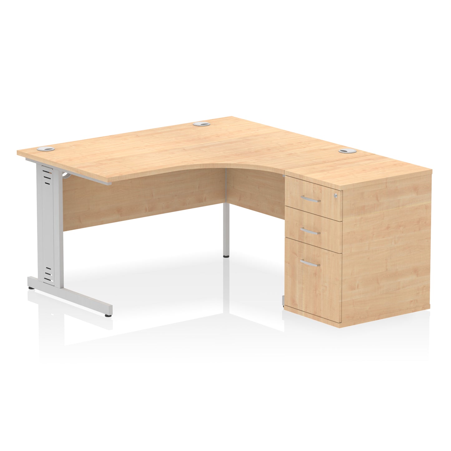 Impulse Cable Managed Right Hand Crescent Desk Workstation with Pedestal - 1400mm - Multiple Colour Options