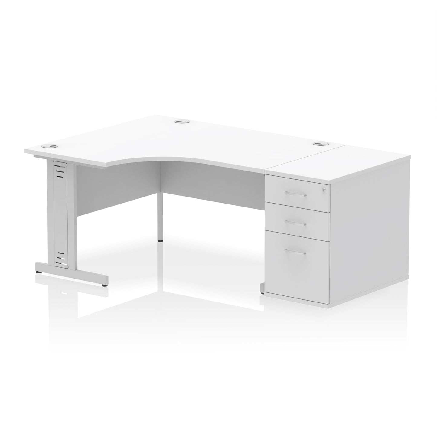 Impulse Cable Managed Left Hand Crescent Desk Workstation with Pedestal - 1400mm - Multiple Colour Options