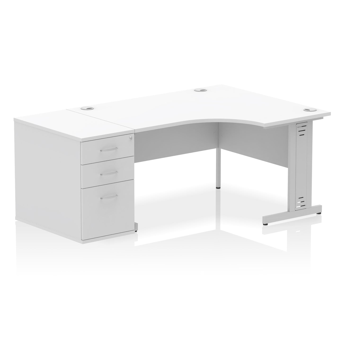 Impulse Cable Managed Right Hand Crescent Desk Workstation with Pedestal - 1400mm - Multiple Colour Options