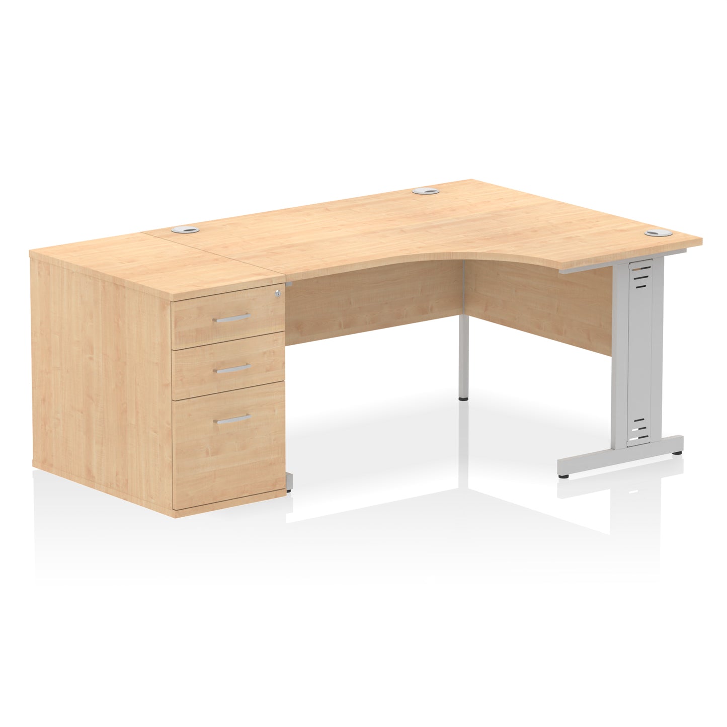 Impulse Cable Managed Right Hand Crescent Desk Workstation with Pedestal - 1400mm - Multiple Colour Options
