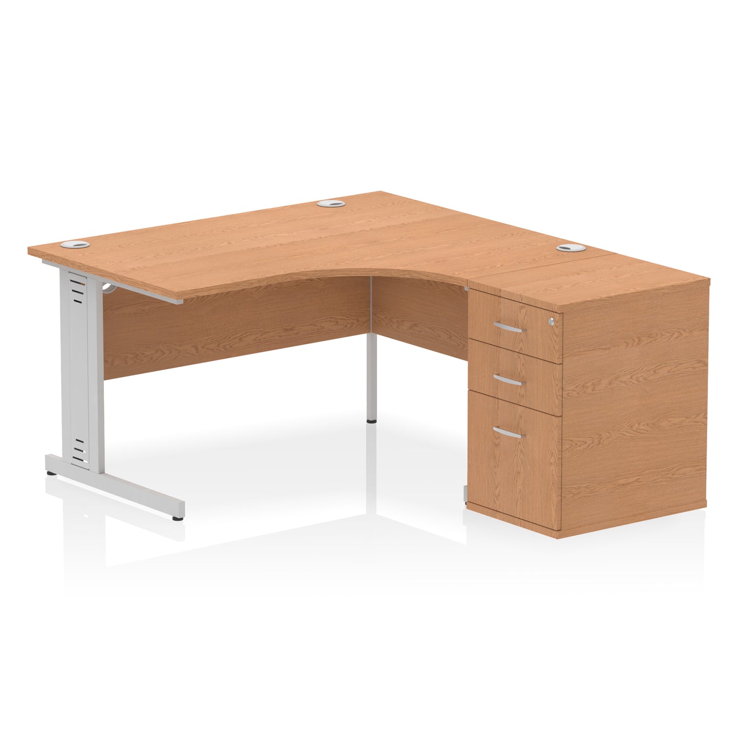 Impulse Cable Managed Right Hand Crescent Desk Workstation with Pedestal - 1400mm - Multiple Colour Options
