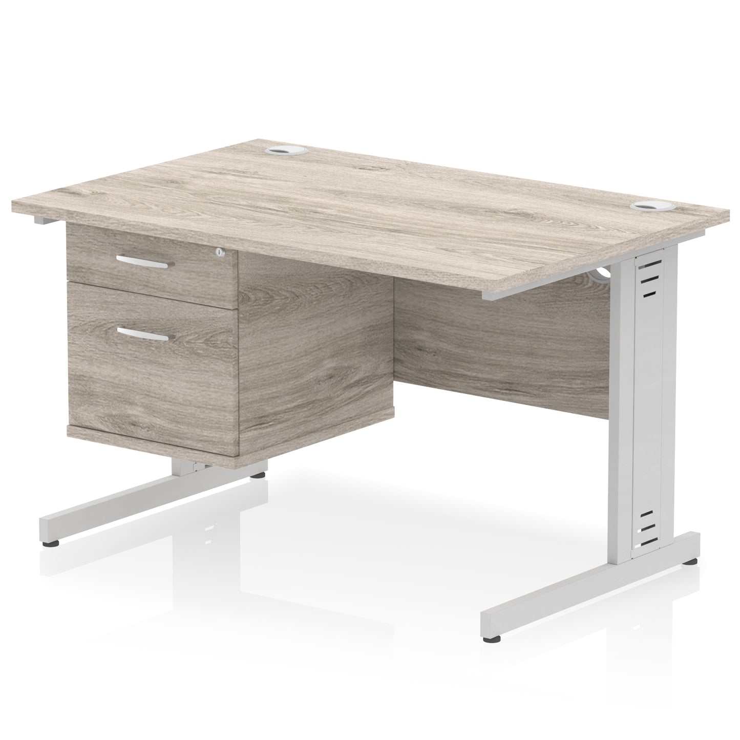 Impulse Cable Managed Straight Desk With Single Fixed Pedestal - 1200mm - Multiple Colour Options