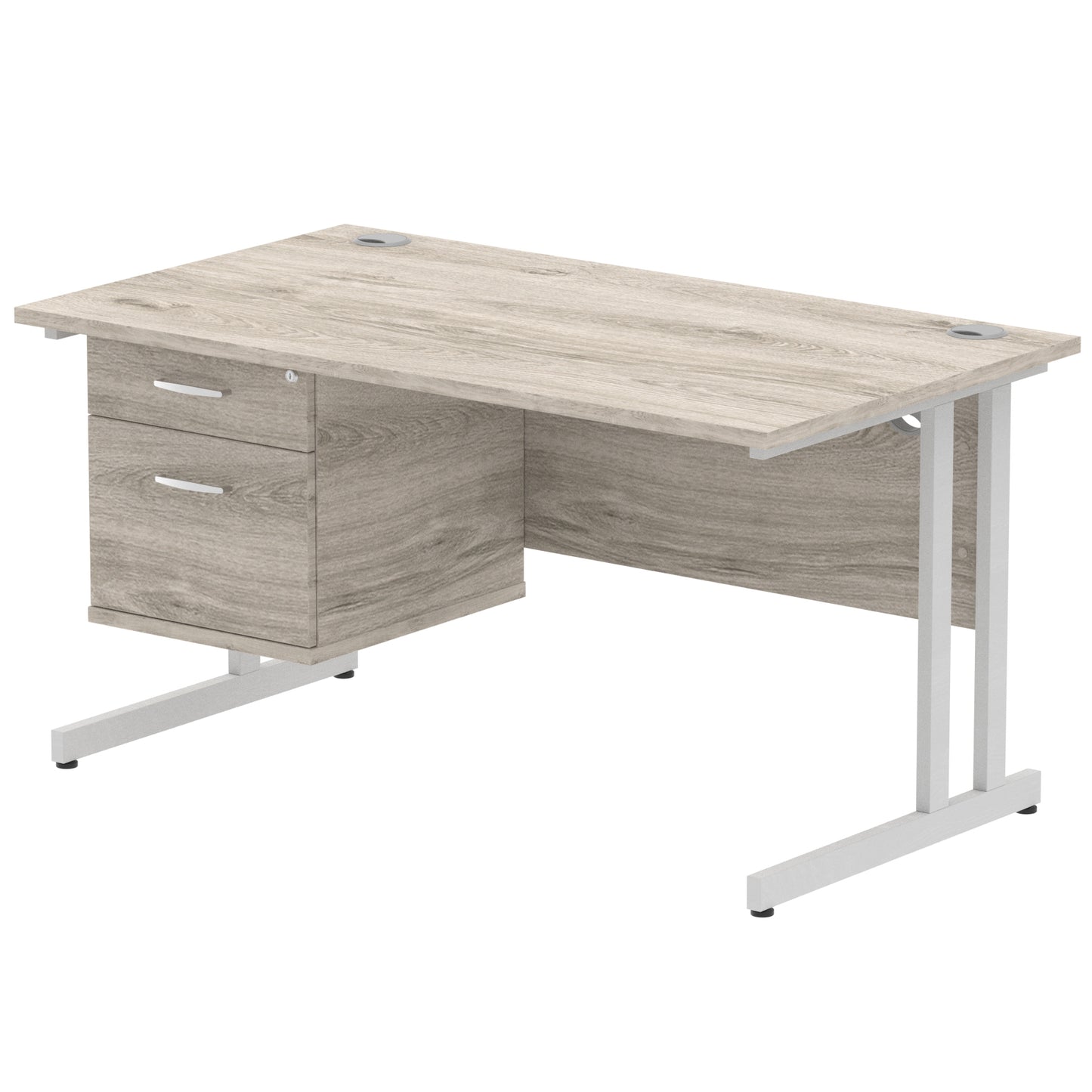 Impulse Cantilever Straight Desk With Single Fixed Pedestal - 1400mm - Multiple Colour Options