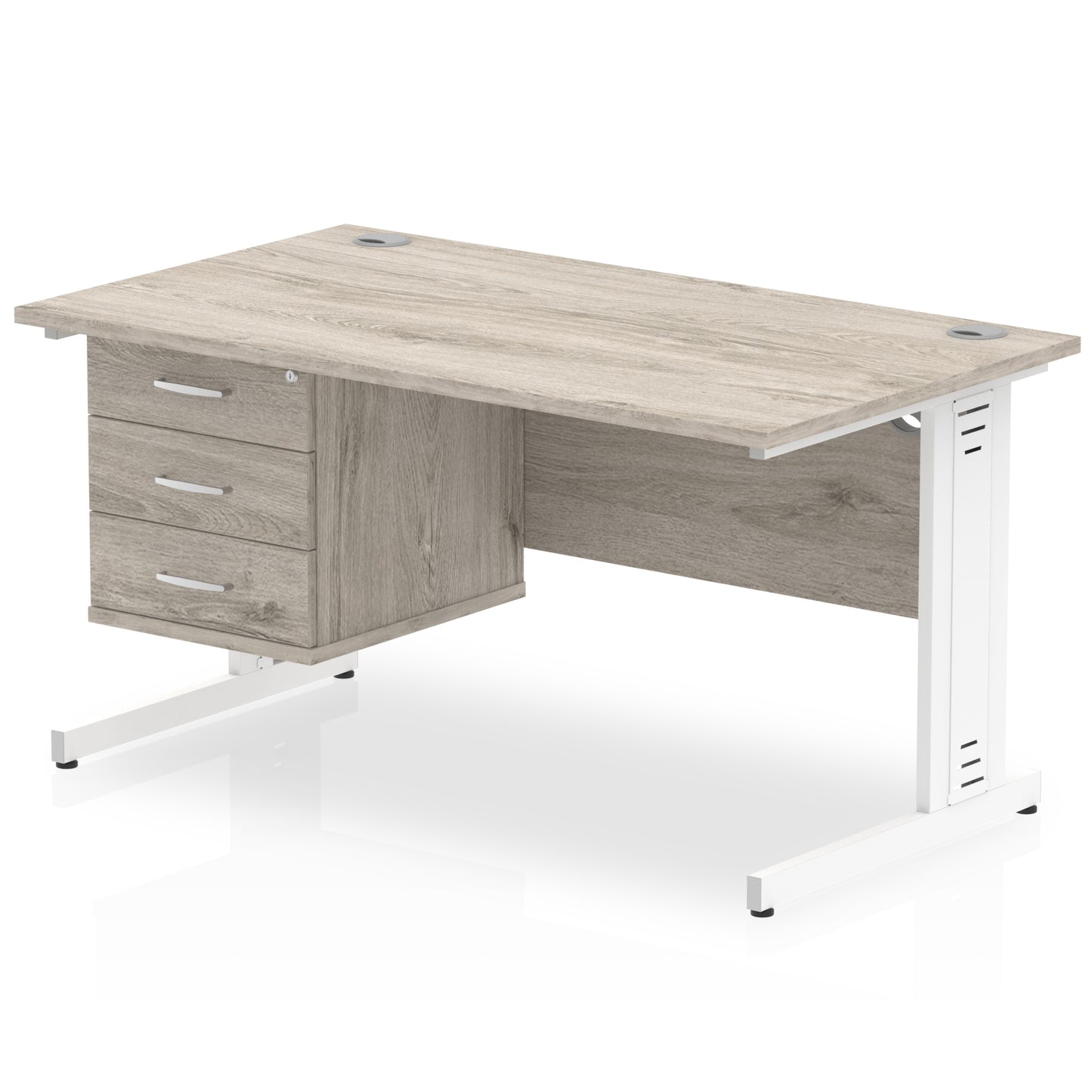 Impulse Cable Managed Straight Desk With Single Fixed Pedestal - 1400mm - Multiple Colour Options