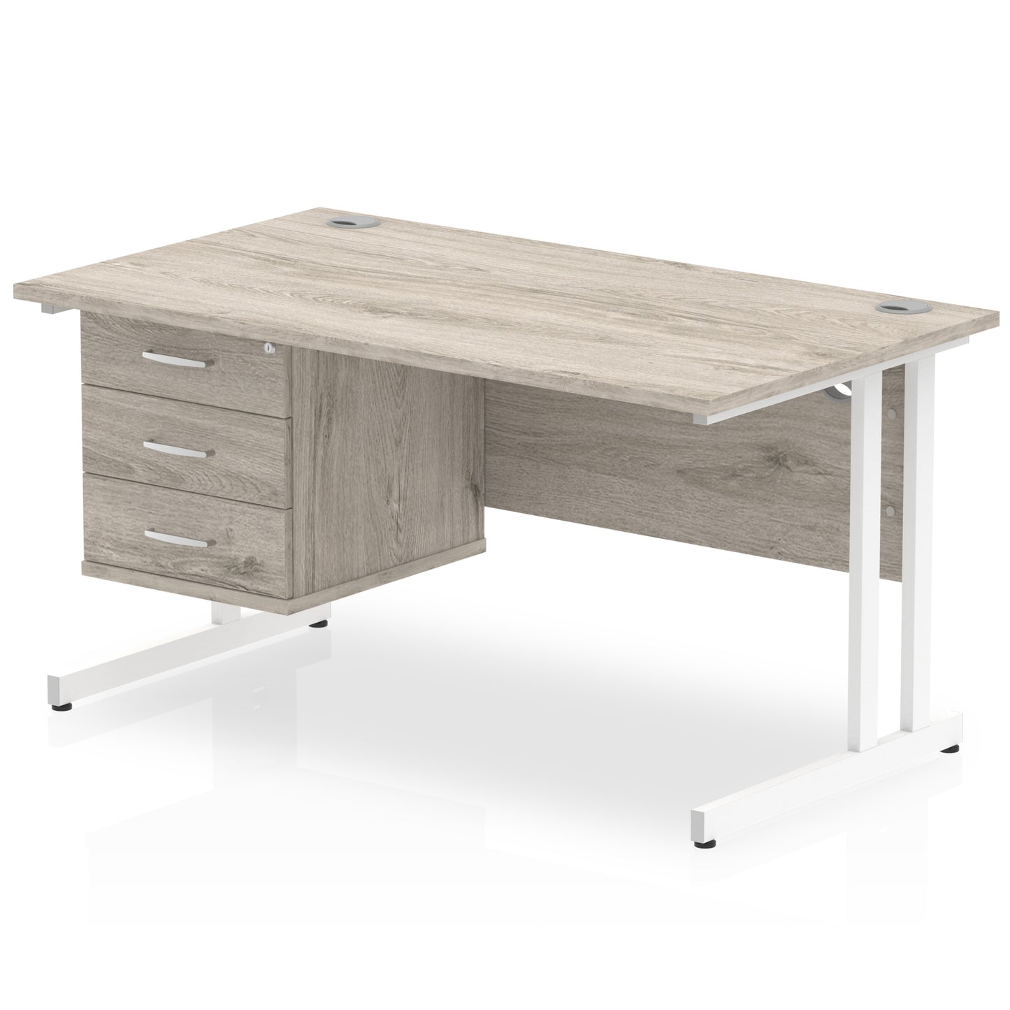 Impulse Cantilever Straight Desk With Single Fixed Pedestal - 1400mm - Multiple Colour Options