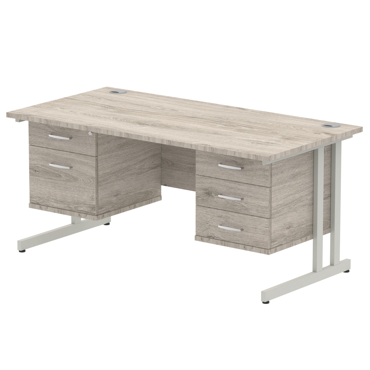 Impulse Cantilever Straight Desk With Two Fixed Pedestal - 1600mm - Multiple Colour Options