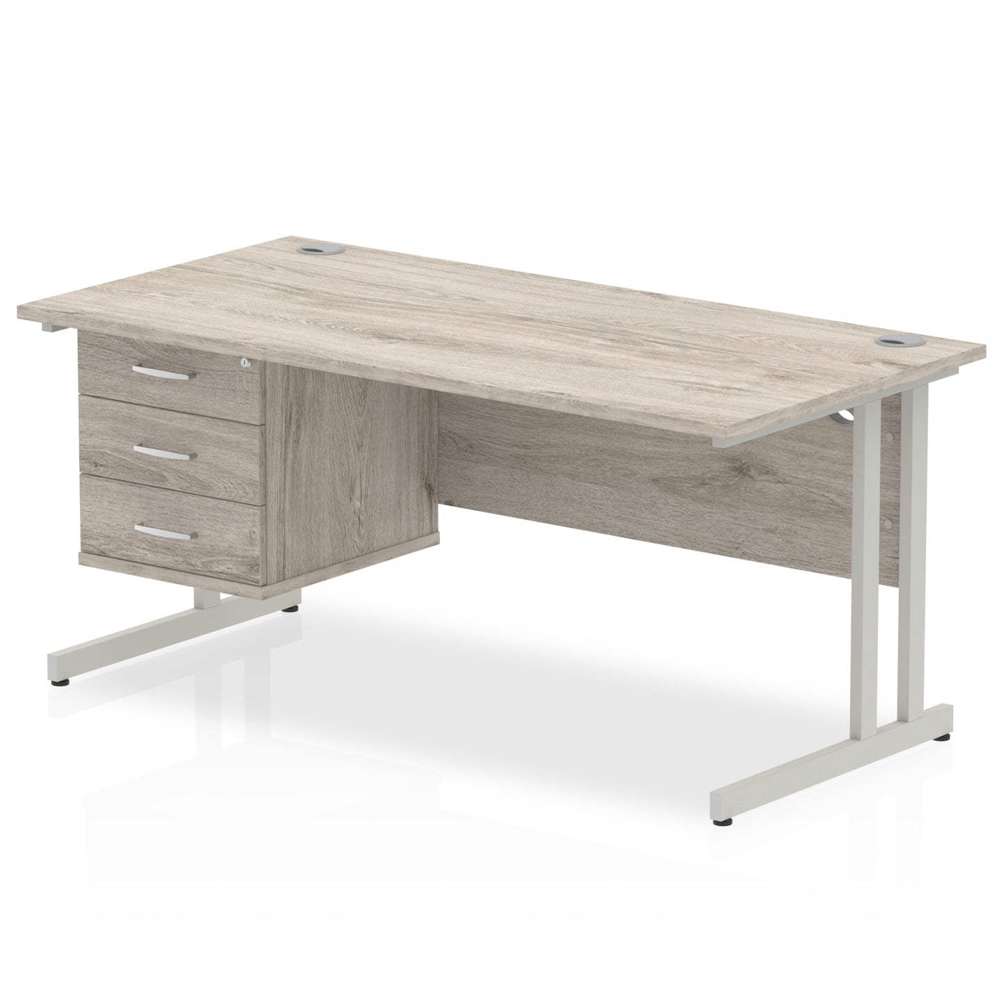 Impulse Cantilever Straight Desk With Single Fixed Pedestal - 1600mm - Multiple Colour Options