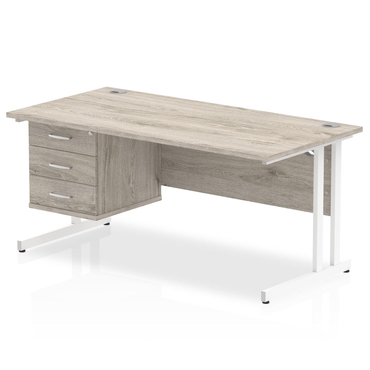Impulse Cantilever Straight Desk With Single Fixed Pedestal - 1600mm - Multiple Colour Options