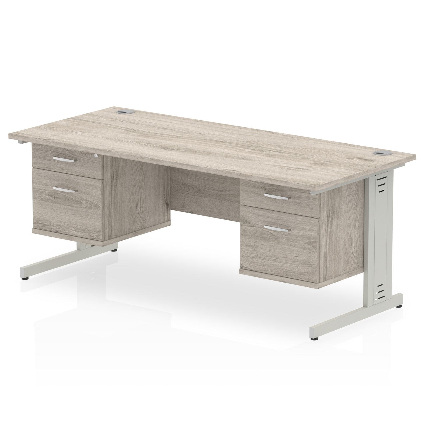 Impulse Cable Managed Straight Desk With Two Fixed Pedestal - 1800mm - Multiple Colour Options