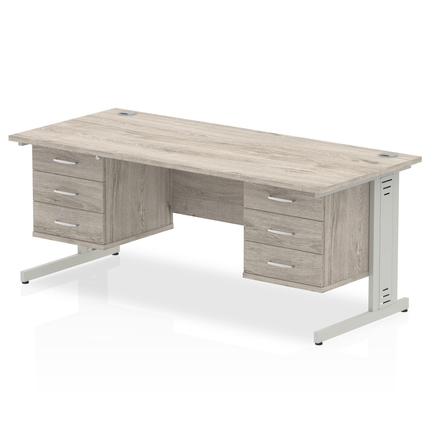 Impulse Cable Managed Straight Desk With Two Fixed Pedestal - 1800mm - Multiple Colour Options
