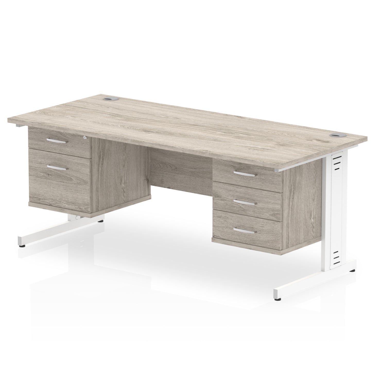 Impulse Cable Managed Straight Desk With Two Fixed Pedestal - 1800mm - Multiple Colour Options