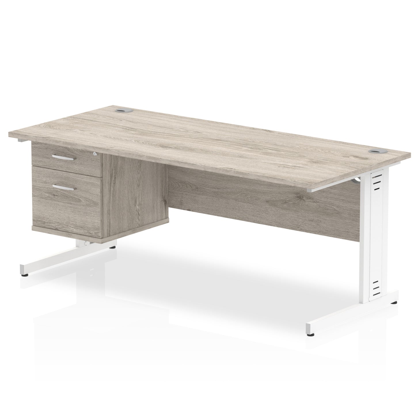 Impulse Cable Managed Straight Desk With Single Fixed Pedestal - 1800mm - Multiple Colour Options