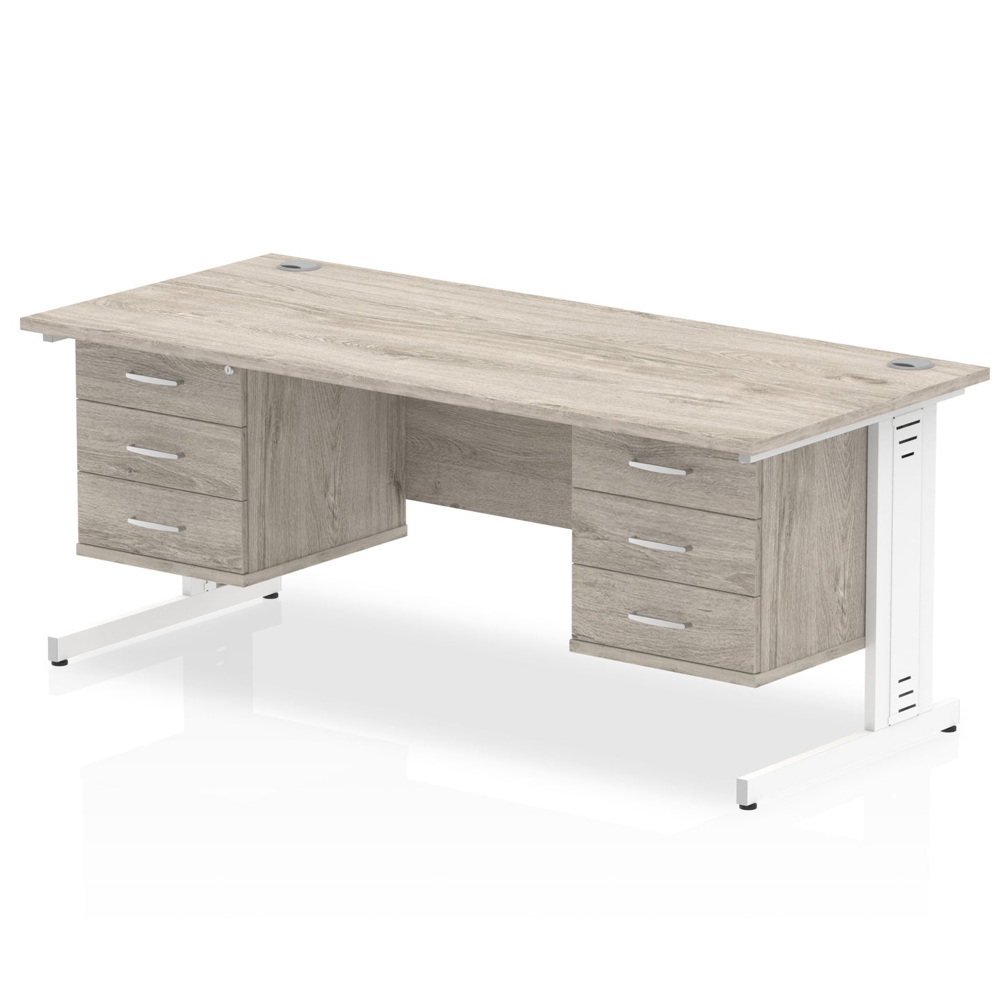 Impulse Cable Managed Straight Desk With Two Fixed Pedestal - 1800mm - Multiple Colour Options