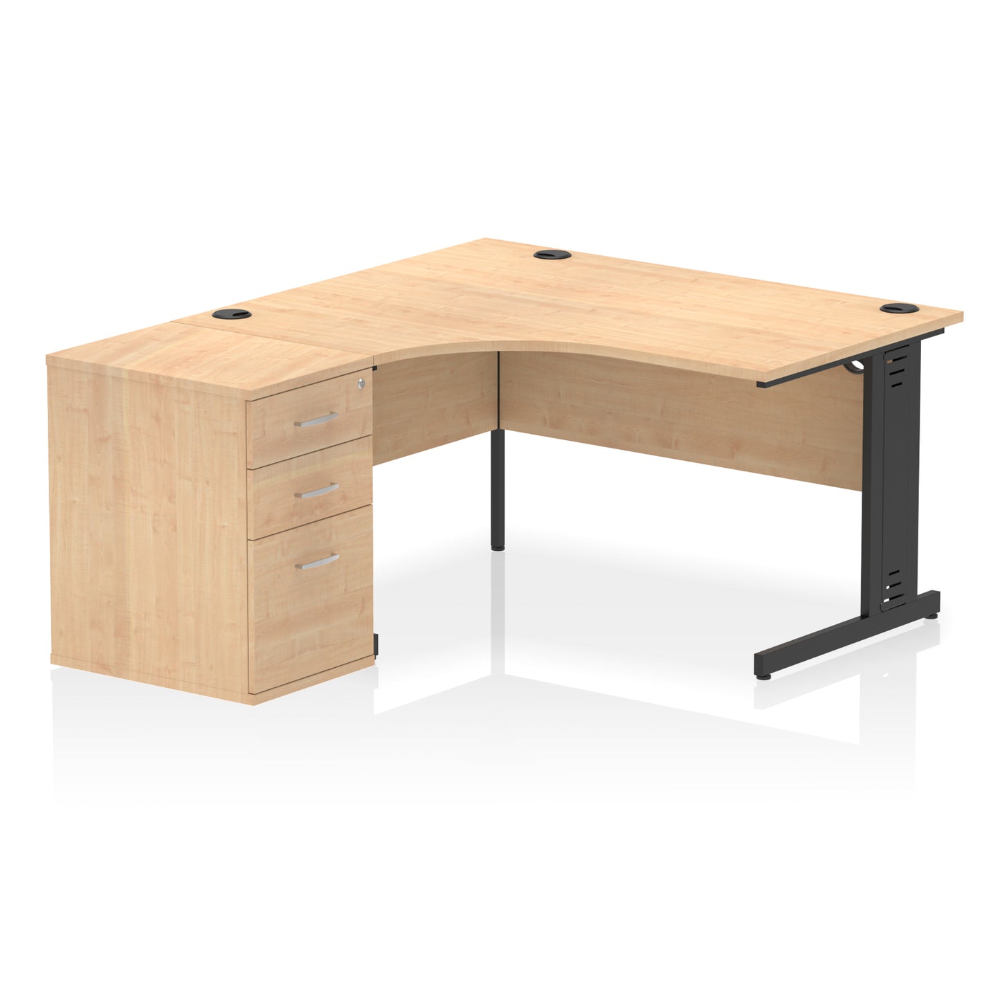 Impulse Cable Managed Left Hand Crescent Desk Workstation with Pedestal - 1400mm - Multiple Colour Options
