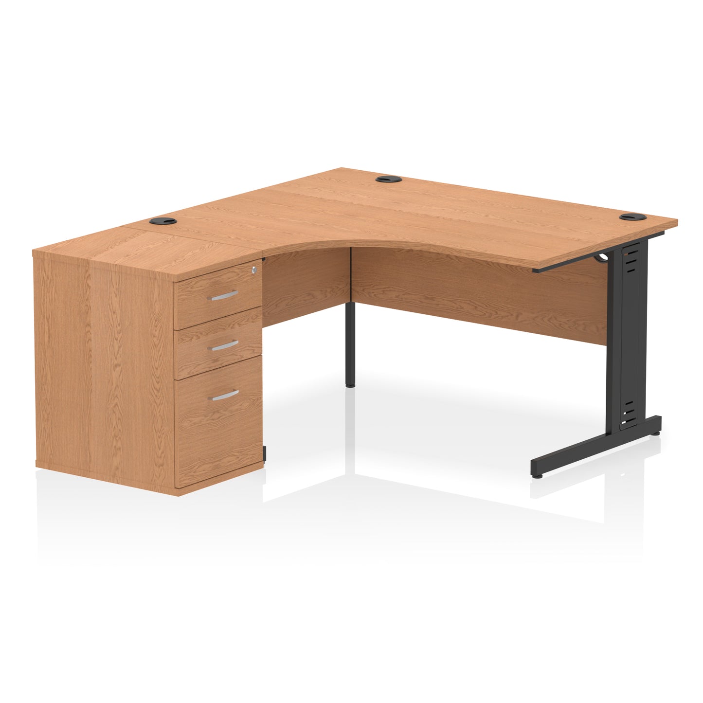 Impulse Cable Managed Left Hand Crescent Desk Workstation with Pedestal - 1400mm - Multiple Colour Options