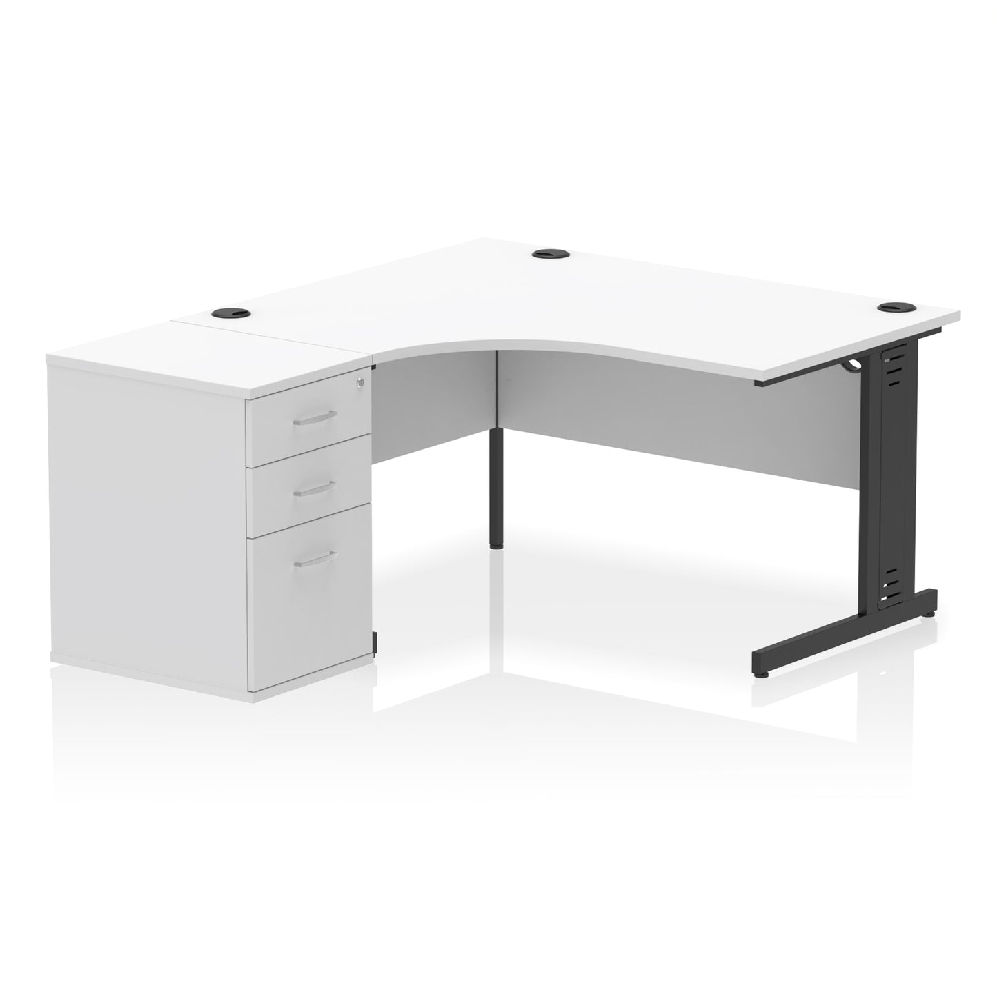 Impulse Cable Managed Left Hand Crescent Desk Workstation with Pedestal - 1400mm - Multiple Colour Options