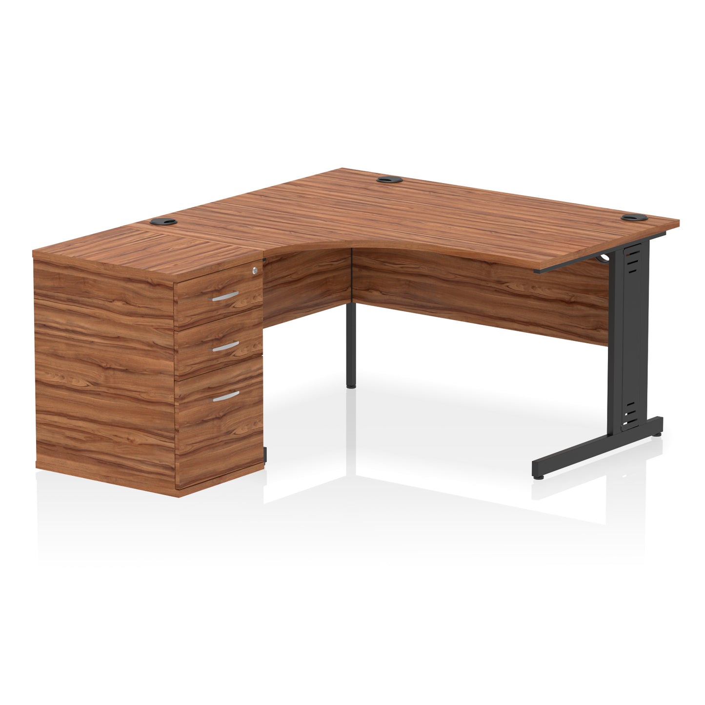 Impulse Cable Managed Left Hand Crescent Desk Workstation with Pedestal - 1400mm - Multiple Colour Options