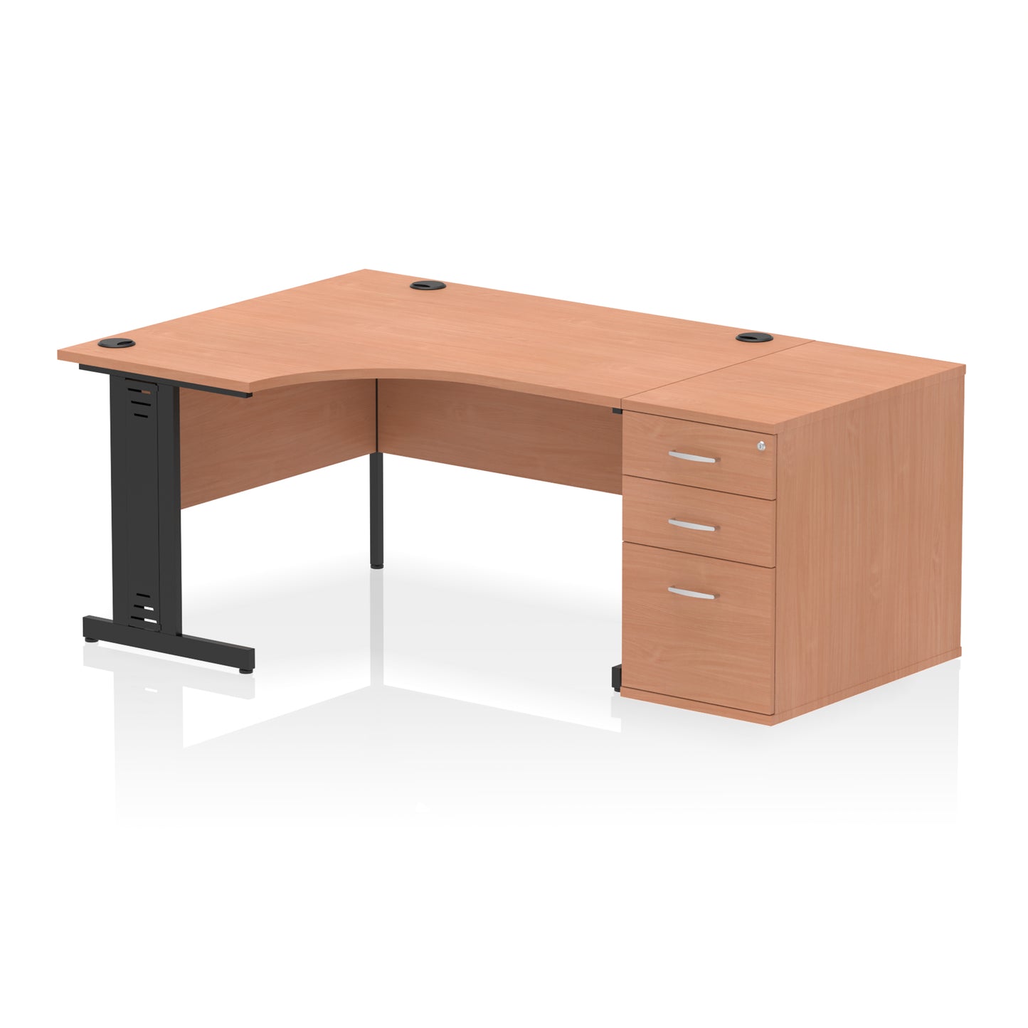 Impulse Cable Managed Left Hand Crescent Desk Workstation with Pedestal - 1400mm - Multiple Colour Options