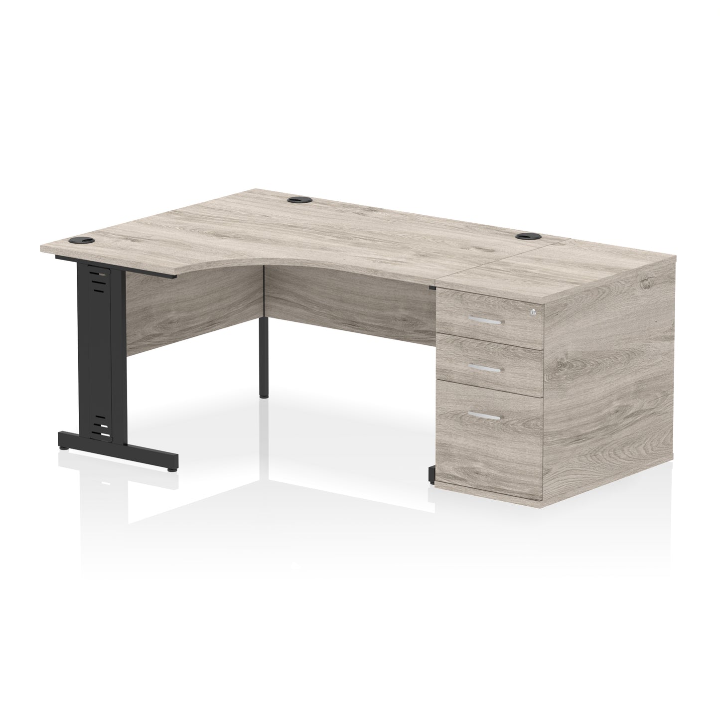 Impulse Cable Managed Left Hand Crescent Desk Workstation with Pedestal - 1400mm - Multiple Colour Options