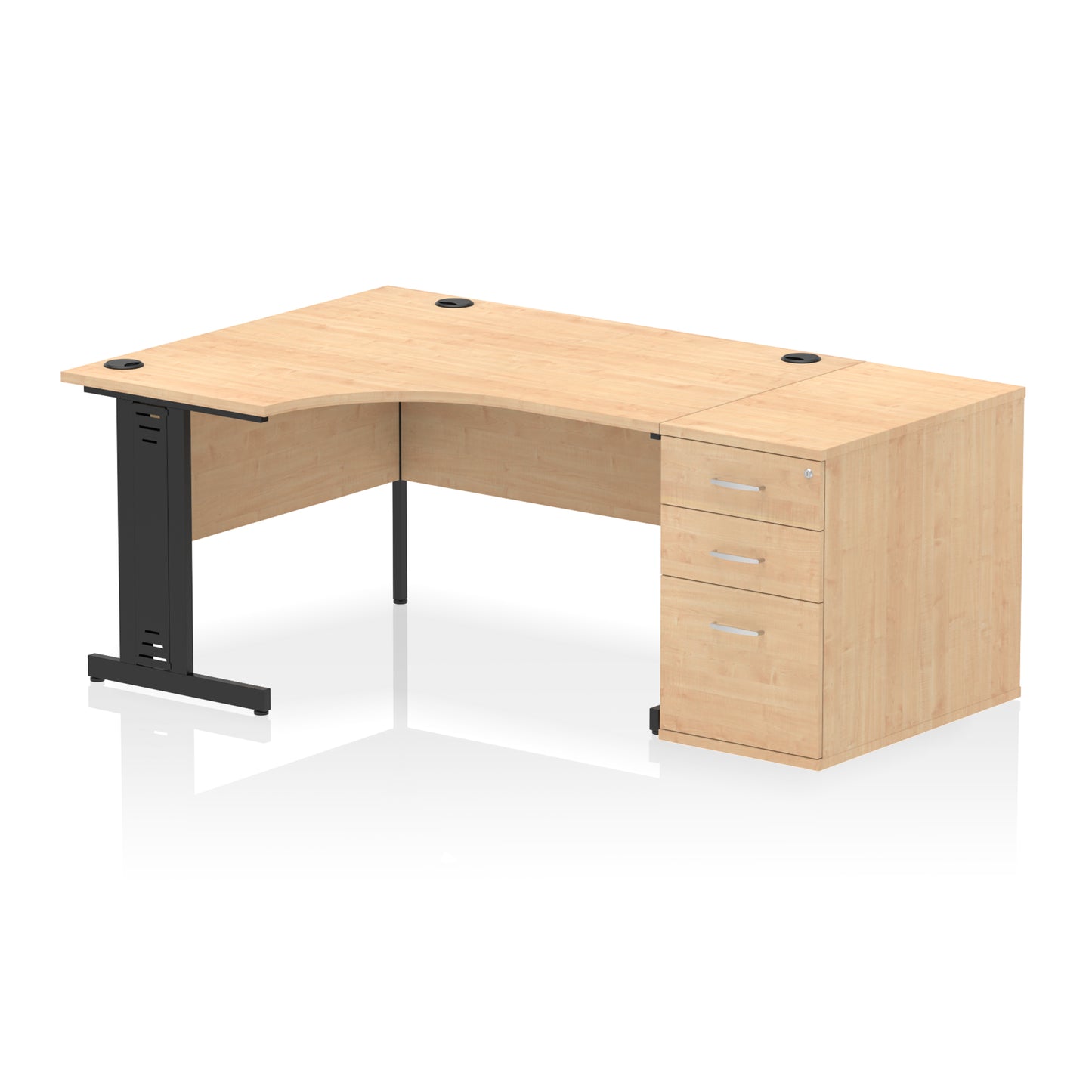 Impulse Cable Managed Left Hand Crescent Desk Workstation with Pedestal - 1400mm - Multiple Colour Options