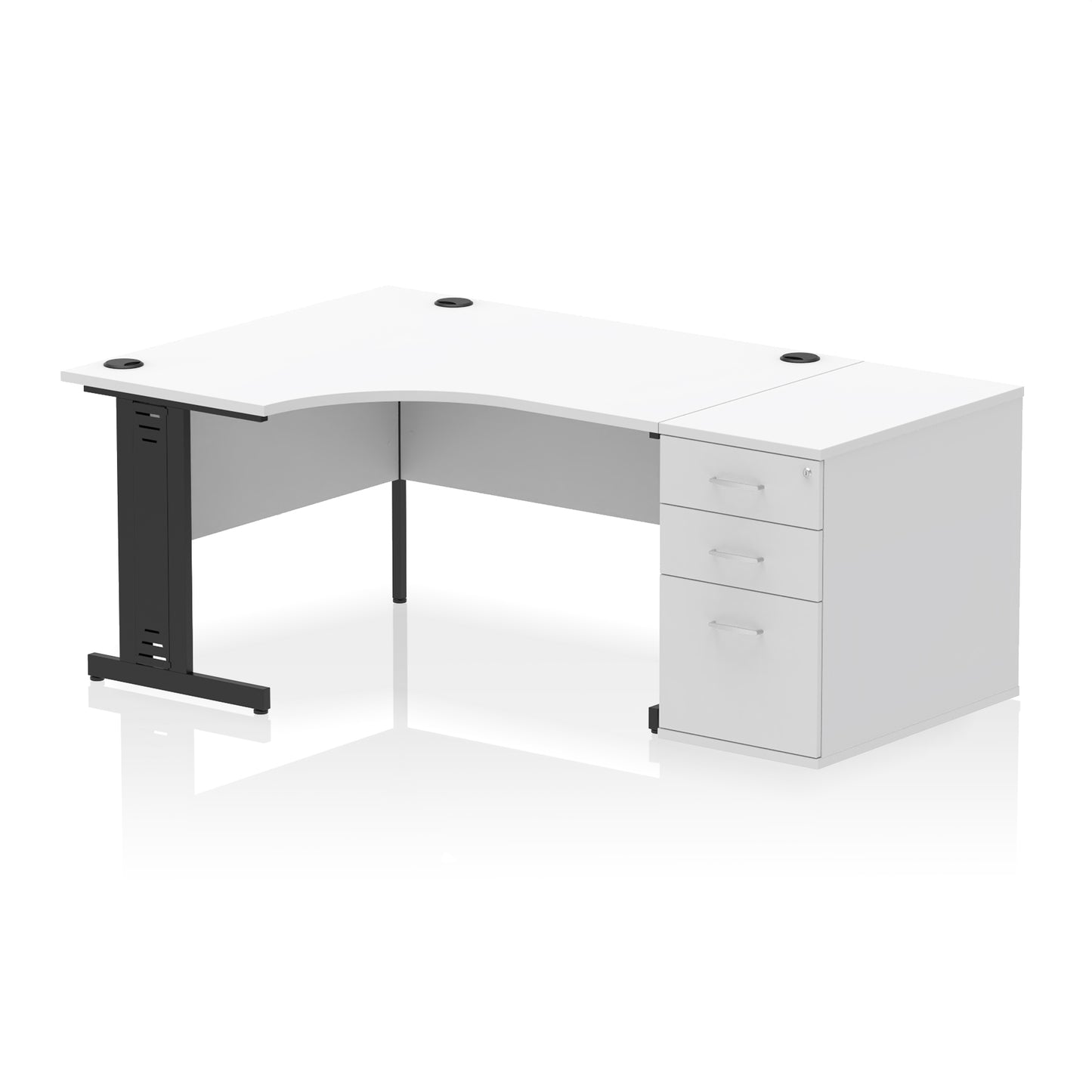 Impulse Cable Managed Left Hand Crescent Desk Workstation with Pedestal - 1400mm - Multiple Colour Options
