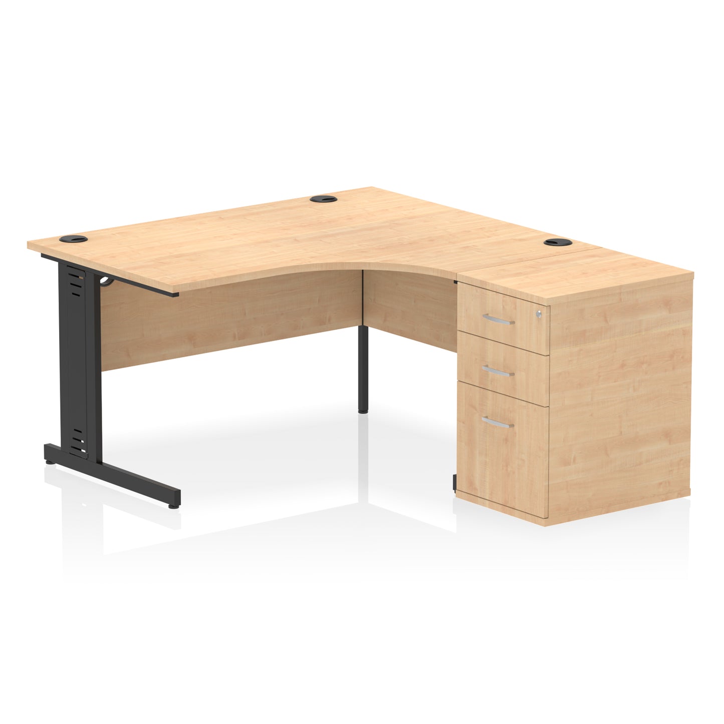 Impulse Cable Managed Right Hand Crescent Desk Workstation with Pedestal - 1400mm - Multiple Colour Options