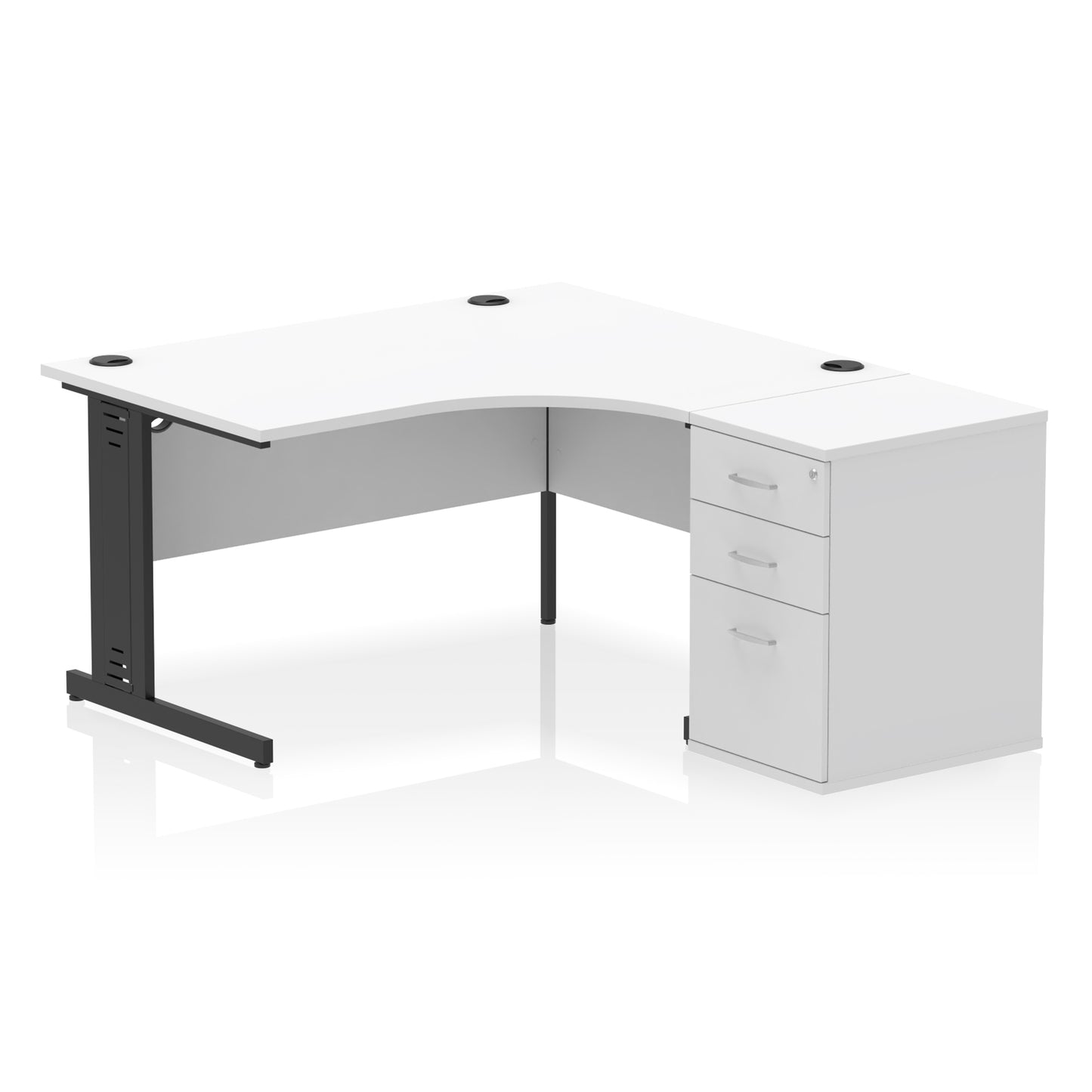 Impulse Cable Managed Right Hand Crescent Desk Workstation with Pedestal - 1400mm - Multiple Colour Options