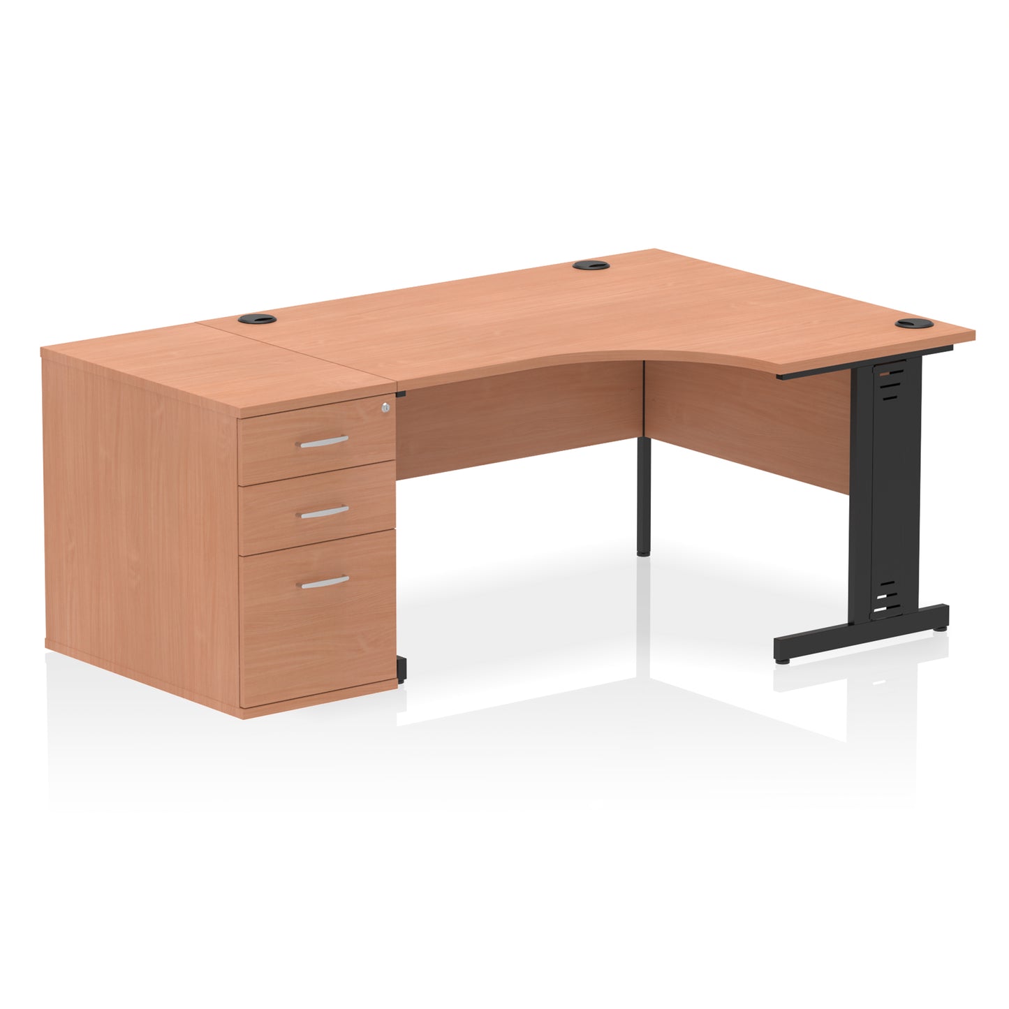 Impulse Cable Managed Right Hand Crescent Desk Workstation with Pedestal - 1400mm - Multiple Colour Options