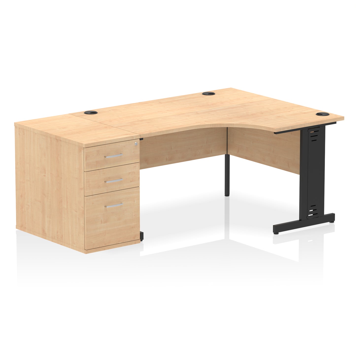 Impulse Cable Managed Right Hand Crescent Desk Workstation with Pedestal - 1400mm - Multiple Colour Options