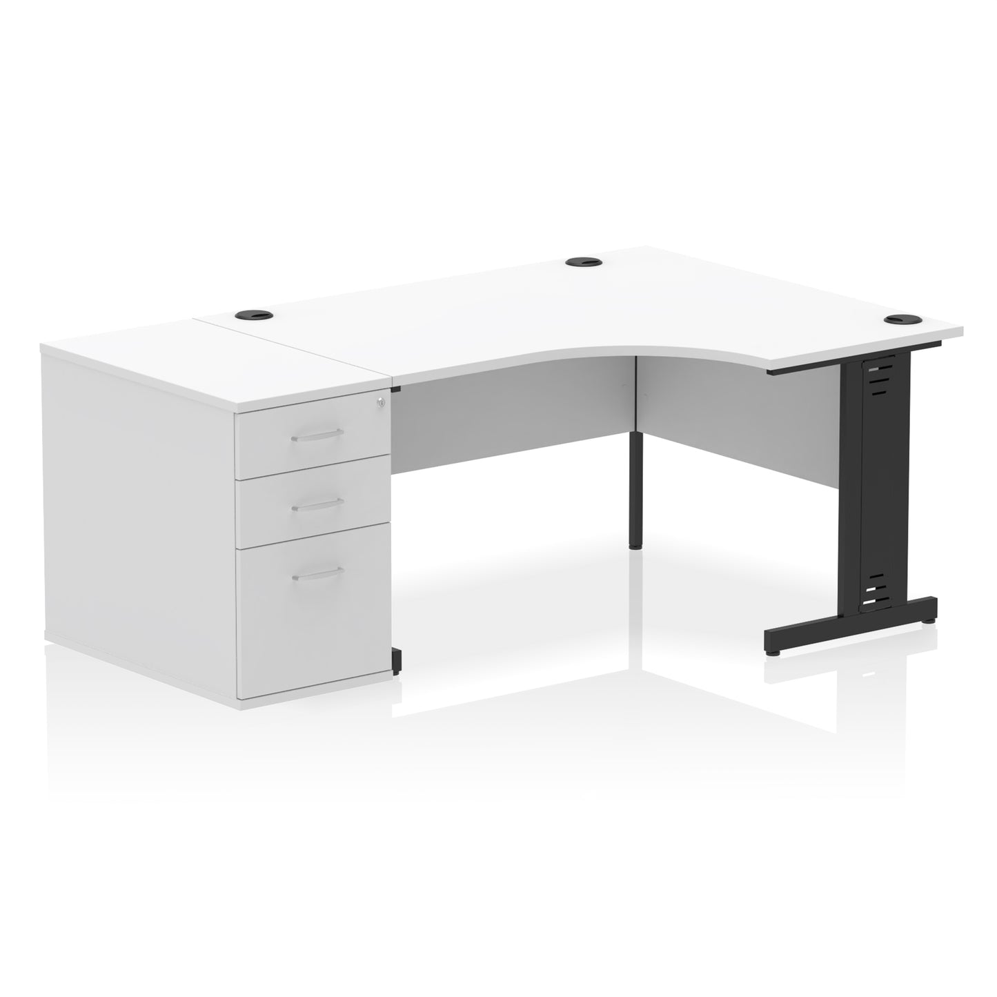 Impulse Cable Managed Right Hand Crescent Desk Workstation with Pedestal - 1400mm - Multiple Colour Options