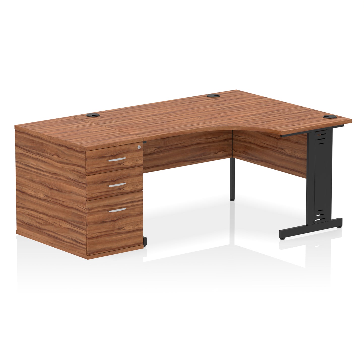 Impulse Cable Managed Right Hand Crescent Desk Workstation with Pedestal - 1400mm - Multiple Colour Options