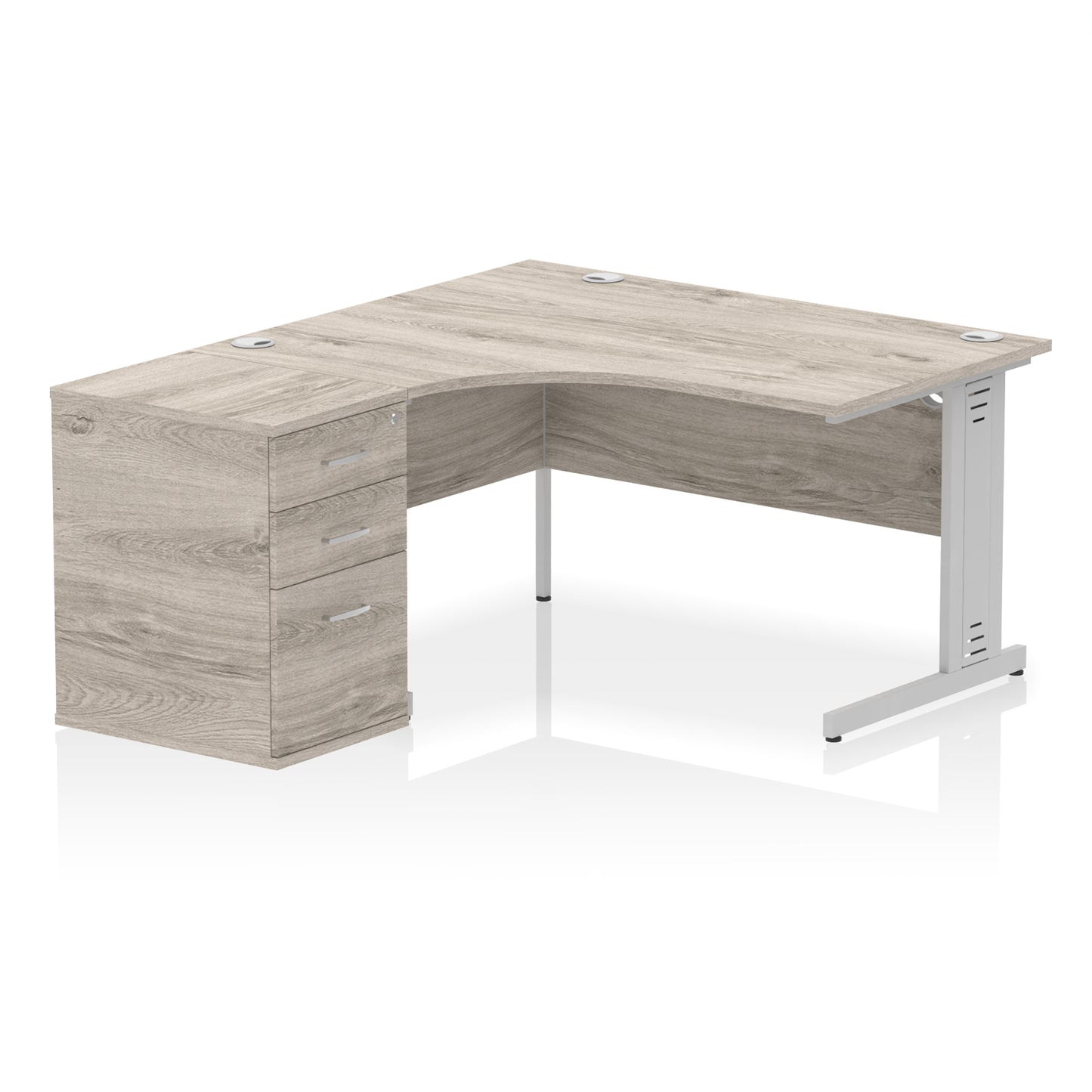 Impulse Cable Managed Left Hand Crescent Desk Workstation with Pedestal - 1400mm - Multiple Colour Options