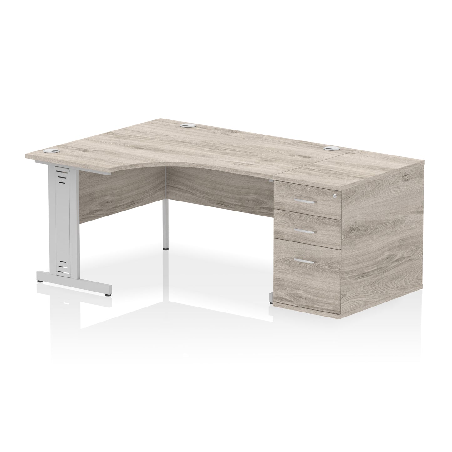 Impulse Cable Managed Left Hand Crescent Desk Workstation with Pedestal - 1400mm - Multiple Colour Options